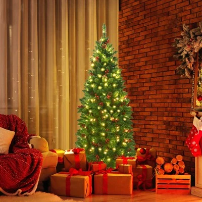 Tangkula Pencil Christmas Tree Hinged Artificial Slim Xmas Tree with Sturdy Metal Stand 2 Tangkula Pencil Christmas Tree Hinged Artificial Slim Xmas Tree with Sturdy Metal Stand - Image 2