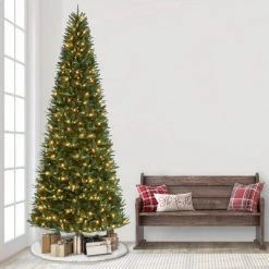 Puleo 12' Pre-Lit LED Full Monroe Fir Artificial Christmas Tree Warm White Lights