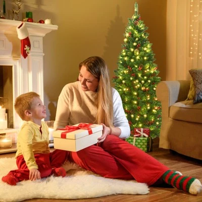 Tangkula Pencil Christmas Tree Hinged Artificial Slim Xmas Tree with Sturdy Metal Stand 3 Tangkula Pencil Christmas Tree Hinged Artificial Slim Xmas Tree with Sturdy Metal Stand - Image 3