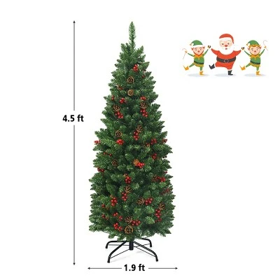 Tangkula Pencil Christmas Tree Hinged Artificial Slim Xmas Tree with Sturdy Metal Stand 4 Tangkula Pencil Christmas Tree Hinged Artificial Slim Xmas Tree with Sturdy Metal Stand - Image 4