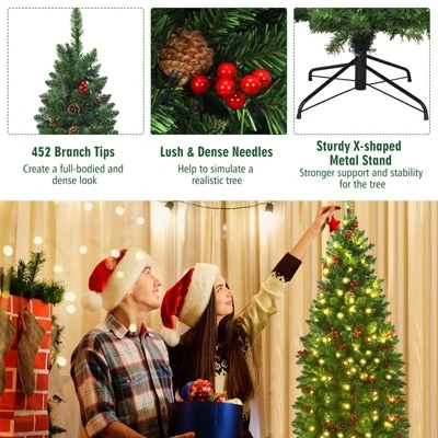 Tangkula Pencil Christmas Tree Hinged Artificial Slim Xmas Tree with Sturdy Metal Stand 9 Tangkula Pencil Christmas Tree Hinged Artificial Slim Xmas Tree with Sturdy Metal Stand - Image 9