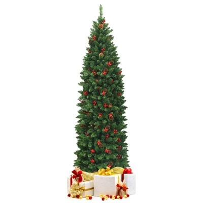 Tangkula Pencil Christmas Tree Hinged Artificial Slim Xmas Tree with Sturdy Metal Stand 11 Tangkula Pencil Christmas Tree Hinged Artificial Slim Xmas Tree with Sturdy Metal Stand - Image 11