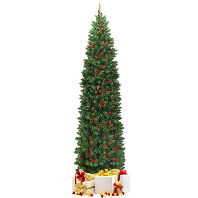 Tangkula Pencil Christmas Tree Hinged Artificial Slim Xmas Tree with Sturdy Metal Stand 12 Tangkula Pencil Christmas Tree Hinged Artificial Slim Xmas Tree with Sturdy Metal Stand - Image 12