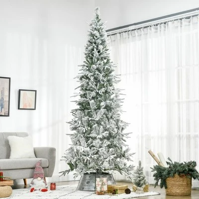 HOMCOM 9' Unlit Snow Flocked Pine Artificial Christmas Tree with Realistic Branches and 1159 Tips, Green 2 HOMCOM 9' Unlit Snow Flocked Pine Artificial Christmas Tree with Realistic Branches and 1159 Tips, Green - Image 2
