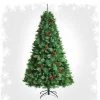 Tangkula 7ft Pre-Decorated Holiday Christmas Tree Unlit Artificial Pine Tree w/ Red Berries