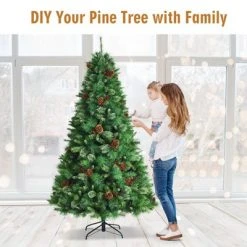 Tangkula 7ft Pre-Decorated Holiday Christmas Tree Unlit Artificial Pine Tree w/ Red Berries -Christmas Trees Sales Store unnamed file 7532