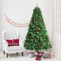 Tangkula 7ft Pre-Decorated Holiday Christmas Tree Unlit Artificial Pine Tree w/ Red Berries -Christmas Trees Sales Store unnamed file 7534