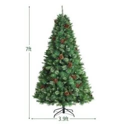 Tangkula 7ft Pre-Decorated Holiday Christmas Tree Unlit Artificial Pine Tree w/ Red Berries -Christmas Trees Sales Store unnamed file 7536