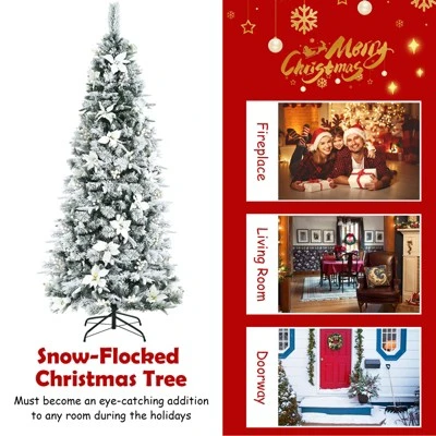 Tangkula 7FTSlim Pencil Tree Hinged Artificial Christmas Tree W/627 Branches Tips 4 Tangkula 7FTSlim Pencil Tree Hinged Artificial Christmas Tree W/627 Branches Tips - Image 4