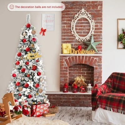 Tangkula 7FTSlim Pencil Tree Hinged Artificial Christmas Tree W/627 Branches Tips 5 Tangkula 7FTSlim Pencil Tree Hinged Artificial Christmas Tree W/627 Branches Tips - Image 5