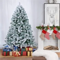 Yaheetech Pre-lit Flocked Artificial Christmas Tree Snow Frosted Christmas Tree -Christmas Trees Sales Store unnamed file 7574