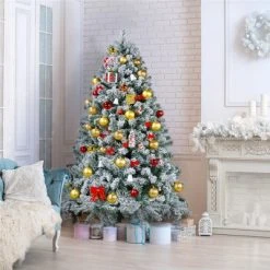 Yaheetech Pre-lit Flocked Artificial Christmas Tree Snow Frosted Christmas Tree -Christmas Trees Sales Store unnamed file 7579