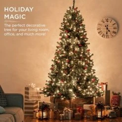 Best Choice Products Pre-Lit Pre-Decorated Holiday Spruce Christmas Tree w/ Metal Base