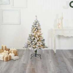 4ft Nearly Natural Pre-Lit LED Flocked Rock Springs Spruce Artificial Christmas Tree Clear Lights -Christmas Trees Sales Store unnamed file 7646