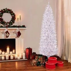 Puleo 6.5ft Pre-lit Artificial Christmas Tree White Pencil Forest Fir