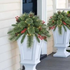 Puleo 18" Pre-Lit LED Cashmere Branch Artificial Urn Filler with Pinecones & Berries Warm White Lights