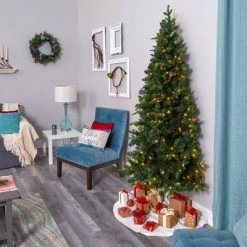 7ft Nearly Natural Pre-Lit LED Grand Teton Spruce Flat Back Artificial Christmas Tree Clear Lights -Christmas Trees Sales Store unnamed file 7688