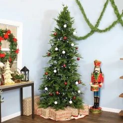 Sunnydaze Decor Sunnydaze Indoor Artificial Unlit Slim Christmas Holiday Tree with Metal Stand and Hinged Branches - 8' - Green -Christmas Trees Sales Store unnamed file 7710