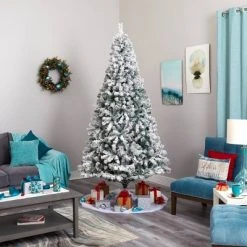 8ft Nearly Natural Pre-Lit LED Flocked Full Rock Springs Spruce Artificial Christmas Tree Clear Lights -Christmas Trees Sales Store unnamed file 7717