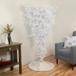 Northlight 5.5' Upside Down White Spruce Artificial Christmas Tree, Unlit