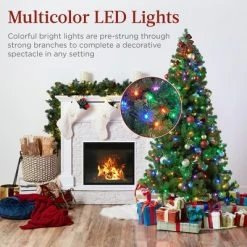Best Choice Products 6ft Pre-Lit Spruce Hinged Artificial Christmas Tree w/ 250 Multicolored Lights, Foldable Stand