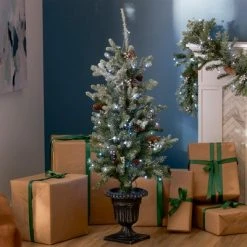 National Tree Company Snowy Morgan Spruce 4 Foot Prelit Artificial Entrance Christmas Tree with 100 App Enabled Twinkly Multicolored LED Lights