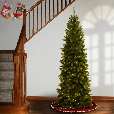 National Tree Company Pre-Lit Artificial Slim Christmas Tree, Green, North Valley Spruce, White Lights, Includes Stand, 6.5 Feet 1 National Tree Company Pre-Lit Artificial Slim Christmas Tree, Green, North Valley Spruce, White Lights, Includes Stand, 6.5 Feet