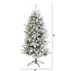 5ft Nearly Natural Pre-Lit LED Flocked Livingston Fir with Pinecones Artificial Christmas Tree Clear Lights