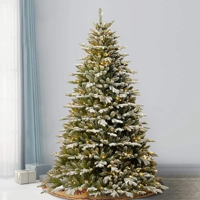 National Tree Company Feel Real Snowy Sierra Spruce 7.5 Ft Prelit Flocked Slim Artificial Christmas Tree, 750 White Lights, Metal Base, Easy Assembly 1 National Tree Company Feel Real Snowy Sierra Spruce 7.5 Ft Prelit Flocked Slim Artificial Christmas Tree, 750 White Lights, Metal Base, Easy Assembly