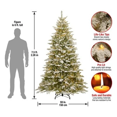 National Tree Company Feel Real Snowy Sierra Spruce 7.5 Ft Prelit Flocked Slim Artificial Christmas Tree, 750 White Lights, Metal Base, Easy Assembly 4 National Tree Company Feel Real Snowy Sierra Spruce 7.5 Ft Prelit Flocked Slim Artificial Christmas Tree, 750 White Lights, Metal Base, Easy Assembly - Image 4