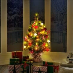 Yaheetech Tabletop Christmas Tree with LED Lights & Red Berries, Green