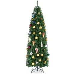 Yaheetech Artificial Christmas Tree Holiday Decoration Slim Tree, Green -Christmas Trees Sales Store unnamed file 8181