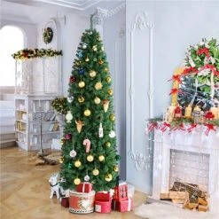 Yaheetech Artificial Christmas Tree Holiday Decoration Slim Tree, Green -Christmas Trees Sales Store unnamed file 8182