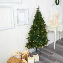 5ft Nearly Natural Pre-Lit LED Grand Teton Spruce Flat Back Artificial Christmas Tree Clear Lights -Christmas Trees Sales Store unnamed file 8211