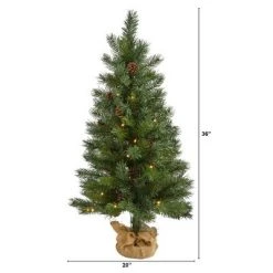 3ft Nearly Natural Pre-Lit LED Fraser Fir with Pinecones Artificial Christmas Tree Clear Lights in Burlap Base