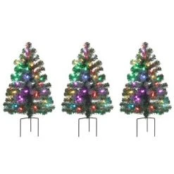 Mr. Christmas Alexa Enabled RGB LED Illuminated Pathway Christmas Trees, Set of 3