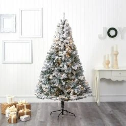 Nearly Natural 7' Pre-Lit LED Flocked Rock Springs Spruce Artificial Christmas Tree Clear Lights -Christmas Trees Sales Store unnamed file 8299
