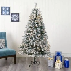 6ft Nearly Natural Pre-Lit LED Flocked Rock Springs Spruce Artificial Christmas Tree Clear Lights -Christmas Trees Sales Store unnamed file 8305