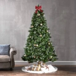 7ft Mixed Spruce Unlit Hinged Full Artificial Christmas Tree with Glitter Branches - Christopher Knight Home