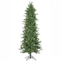 Vickerman 7' x 36" Artificial Slim Spruce Tree 300 Clear Mini Lights, 610Tips, Metal Stand