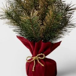 18" Unlit Artificial Christmas Tree with Gold Glitter Tips and Velvet Wrapped Base - Wondershop™