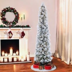 Primo International Puleo International Prelit Flocked Snowy Pencil Tree with Metal Stand