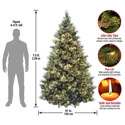 National Tree Company Carolina Pine 7.5 Foot Artificial Holiday Prelit Christmas Tree w/750 Clear Lights, Pinecones, 1399 Branch Tips and Metal Stand 3 National Tree Company Carolina Pine 7.5 Foot Artificial Holiday Prelit Christmas Tree w/750 Clear Lights, Pinecones, 1399 Branch Tips and Metal Stand - Image 3