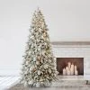 Home Heritage Pre-Lit Snowdrift Flocked Artificial Holiday Tree, Clear Lights, Natural-Looking PVC Foliage Tips, Metal Stand