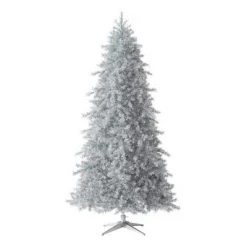 Treetopia Tinkerbell Silver 7 Foot Artificial Hinged Slim Pre Lit Christmas Tree with 600 LED Lights, Premium Stand, and On/Off Foot Pedal