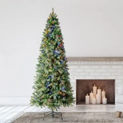 Home Heritage Cashmere Quick Set 12 Foot Artificial Holiday Tree Prelit with 800 White & Color LED Lights, 2903 PVC Foliage Tips, and Metal Stand