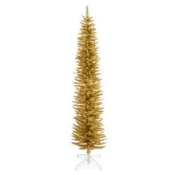 Evergreen Classics Home Heritage 7 Foot Prelit Artificial Pencil Christmas Holiday Tree with White LED Lights, Folding Metal Stand and Easy Assembly