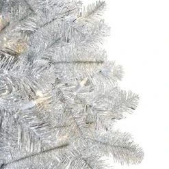 Treetopia Silver Stardust 5 Foot Artificial Prelit Full Tinsel Christmas Tree Holiday Decoration with White LED Lights, Premium Stand & Foot Pedal