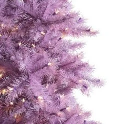 Treetopia Lively Lavender 7 Foot Artificial Hinged Slim Prelit Christmas Tree with Clear LED Lights, Premium Stand, and On/Off Foot Pedal