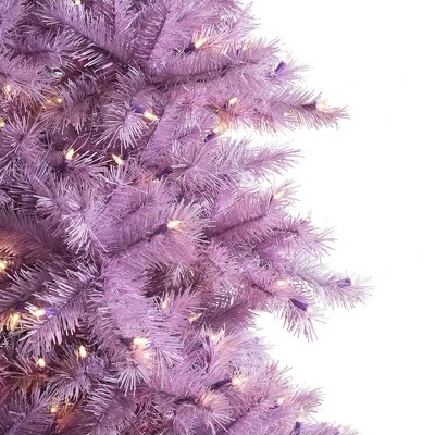 Treetopia Lively Lavender 7 Foot Artificial Hinged Slim Prelit Christmas Tree with Clear LED Lights, Premium Stand, and On/Off Foot Pedal 1 Treetopia Lively Lavender 7 Foot Artificial Hinged Slim Prelit Christmas Tree with Clear LED Lights, Premium Stand, and On/Off Foot Pedal
